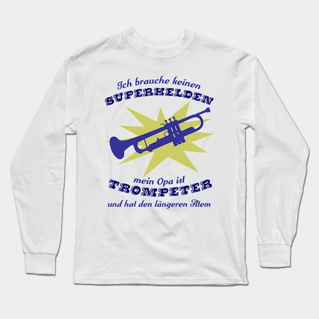 Superheld Trompetenopa - blau Long Sleeve T-Shirt by DePit DeSign